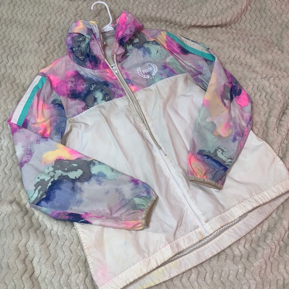 White wind-breaker with watercolor print